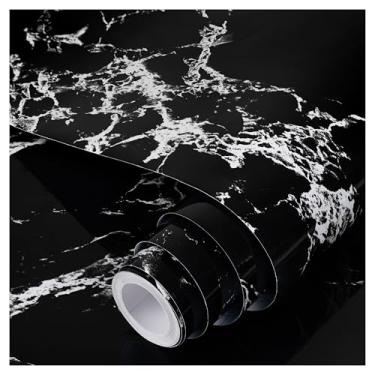 Imagem de practicalWs Papel de parede mármore brilhante granito preto/cinza cozinha bancada armário recondicionamento de móveis papel de parede removível rolo de vinil 45 cm x 199 cm