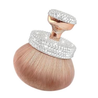 Imagem de Yivaiks Pincel autobronzeador Bling Kabuki Pincel de bronzeamento com strass 74 mm de cabeça larga para maquiagem de pernas impecáveis (strass branco redondo)