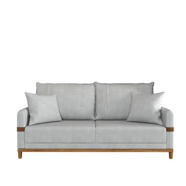 Imagem de Sofá 3 Lugares 2m Living Com Almofadas Pés Madeira Linho Cinza Kazu Bex`s