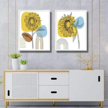 Imagem de Kit 2 Quadros Gravuras Girassóis Boho 24X18Cm - Com Vidro - Quadros On