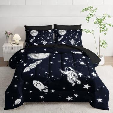 Imagem de Smell Sunshine Jogo de cama com estampa de planetas espaciais 3D com 1 edredom, 1 lençol de cima, 1 lençol com elástico e 4 fronhas para quarto de meninos e meninas (Rocket Queen