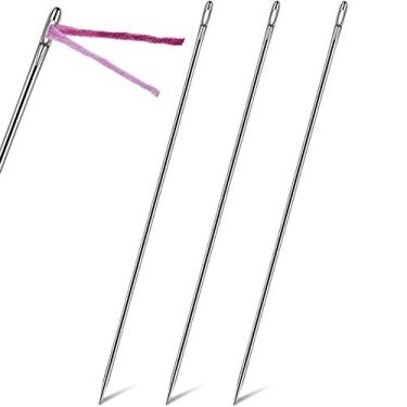 Imagem de 3 peças de agulha de estofamento de 30,5 cm, agulha de mão reta longa, agulha de costura à mão, agulha de estofamento para correias, bordas de costura e costura através de enchimento, projetos de artesanato