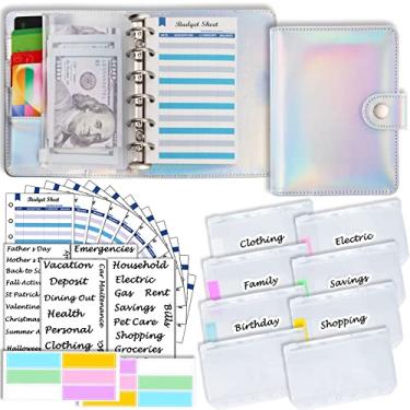 Imagem de Fichário de 6 anéis A7 com envelopes com zíper, etiqueta de livro de orçamento e adesivos de categoria, papel de refil de folha de orçamento para homens e mulheres (Harphia, 145F)