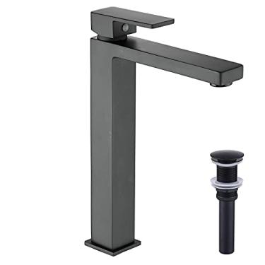 Imagem de Torneira para pia de banheiro com ralo de pop-up preto fosco com alça única de um furo moderno para montagem em deque, lavatório, torneiras contemporâneas de latão Gudetap GT7894BH