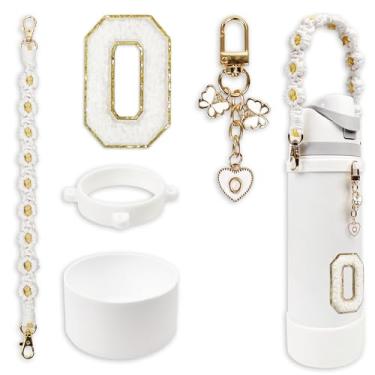 Imagem de Conjunto de monograma fofo de bota de silicone compatível com garrafa de água Owala 680 g - Acessórios perfeitos para Owala Tumbler, Owala Free Sip, Pink Owala, Black Owala, copo de café owala (branco