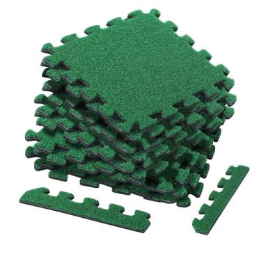 Imagem de YBING Ladrilhos de espuma de grama, pacote com 12 tapetes quadrados de grama artificial verde de 28 x 28 cm, tapete de grama interligado com base de espuma EVA, tapete de grama falsa para varanda e
