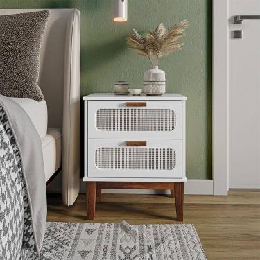 Imagem de Mesa de Cabeceira Bide Cama Moderno 45 Cm Palhinha Indiana Santorini Branco