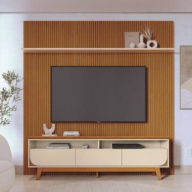 Imagem de Rack Com Painel Frisado Luna Cinamomo/Off White - Madetec Móveis