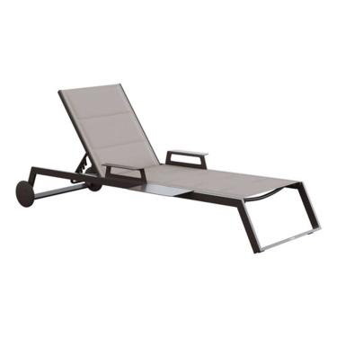 Imagem de Espreguicadeira Aluminio Rodas E Mesa Ate 160kg - Marrom