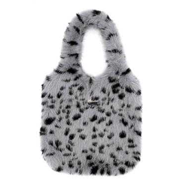 Imagem de GJHFCXSO Bolsa De Ombro de Pele SintéTica Macia Para Mulheres Estampa Animal da Moda Y2k Bolsa Tote Fofa Grande Capacidade Bolsa De Mão de Chita,Gray