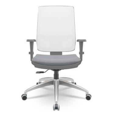 Imagem de Cadeira Brizza Diretor Grafite Tela Branca Assento Vinil Cinza Base Re