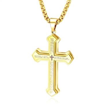 Imagem de OLEVS Colar masculino com pingente de cruz grande de aço inoxidável para homens e mulheres, Metal