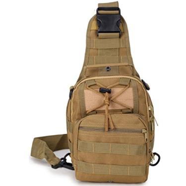 Imagem de Mochila pequena para caminhada, mochila tática com alça no peito, modelo militar, multifuncional, mochila transversal de ombro para caça, acampamento, Caqui, 2