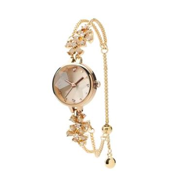 Imagem de TIME100 Relógio Feminino Floral com Diamantes, Mostrador Dourado Champanhe, Pulseira em Latão Dourado, Quartzo Japonês Preciso, À Prova d'Água 30M, Presente Elegante