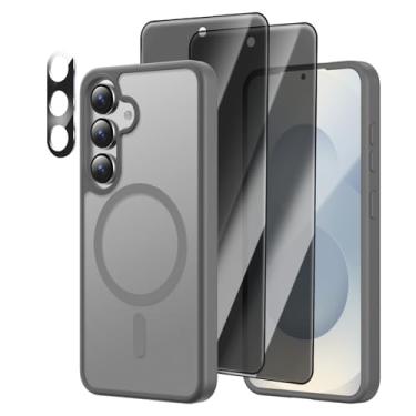 Imagem de [4 em 1] Capa magnética para Samsung Galaxy S25, 2 películas protetoras de tela de privacidade e 1 protetor de câmera fotográfica, adequado para MagSafe, capa fosca translúcida à prova de choque de