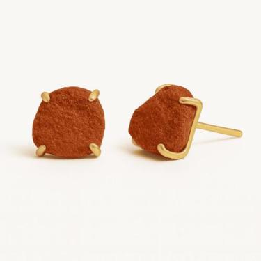 Imagem de Brinco Tarraxa Jaspe Vermelho - Cristal Natural, Banho Ouro 18k