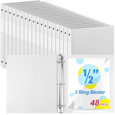 Imagem de Henoyso 48 fichários de 3 anéis redondos de 1/5.1 cm, tamanho carta, 20 cm x 28 cm, fichário flexível de plástico, comporta 100 folhas com 1 bolso, organizador versátil para escritório, casa, escola