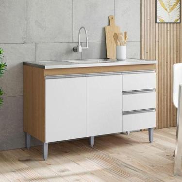 Imagem de Balcão De Pia Ambiente Andréia 120cm Amêndoa Branco - Ajl - AJL MÓVEIS