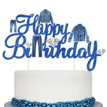 Imagem de Denim and Diamonds Birthday Cake Topper Blue Glitter Diamonds Party Decorations for Bachelorette Bridal Birthday Wedding Engagement Party Supplies