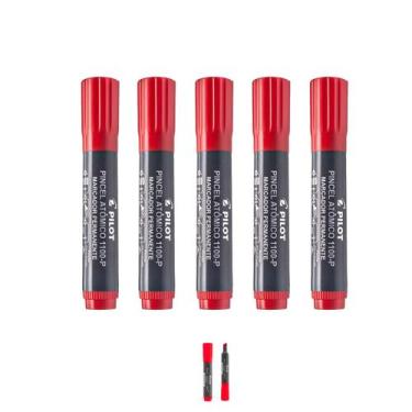 Imagem de Pincel Marcador Vermelho Recarregável Permanente Kit 5 - Pilot