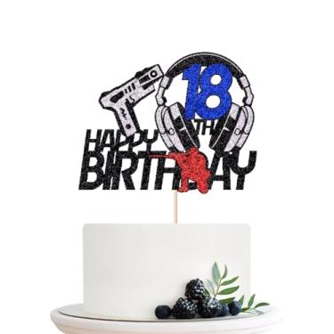 Imagem de Naicaek Palheta de topo de bolo de arma para meninos meninas feliz 18º aniversário dardo bala tema guerra decorações de festa, tema de tiro de armas entusiasta artigos de festa de aniversário para