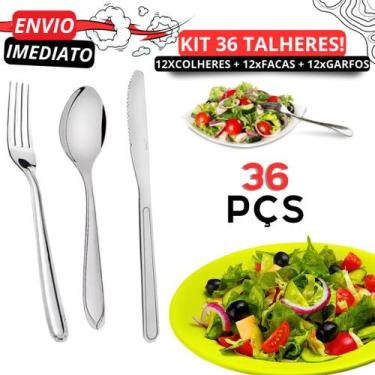 Imagem de Jogo 36 Talheres Inox para Cozinha 12 Garfos 12 Colheres 12 Facas Talh