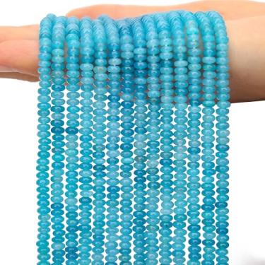 Imagem de AUREHEN 2 fios (300 peças) contas de jade Rondelle azul lago, 2 * 4 mm pedras preciosas espaçadoras soltas contas de disco de ábaco para pulseira faça você mesmo, colar, brincos, fabricação de joias