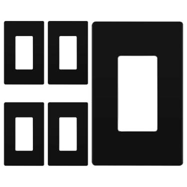 Imagem de LIDER Capa de interruptor decorador de acabamento fosco, placa de parede sem parafusos, tamanho médio, 12,4 cm x 7,9 cm, termoplástico de policarbonato inquebrável, listado na UL, LSWP-31M-BK5P, preto