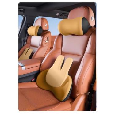 Imagem de Xiamenzcx Conjunto de almofada de assento de carro de coelho fofo - almofada de apoio lombar e travesseiro de pescoço para mulheres motoristas, conforto ergonômico nas costas para viagens longas
