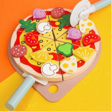 Imagem de Kit Pizza em Madeira Brinquedo Infantil Faz de Conta Montessori com 25