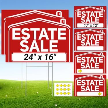 Imagem de 6 placas de venda imobiliária com estacas, 2 placas dobráveis extragrandes de venda de imóveis 61 cm x 40 cm e 4 placas de seta de 43 x 30 cm, com estacas de metal e design à prova d'água de dupla