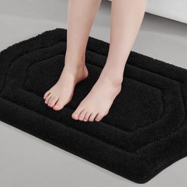 Imagem de COSY HOMEER Tapete de banheiro 43 cm x 68 cm absorvente antiderrapante tapete de banho felpudo lavável na máquina tapetes de banho de poliéster macio para banheiro, banheira e chuveiro, preto