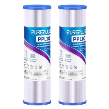 Imagem de PUREPLUS Filtro de sedimentos plissados de 5 mícrons 25,4 x 6,3 cm para toda a casa para água de poço, cartucho de substituição para sistema RO universal de 25,4 cm, W50PE, WFPFC3002, SPC-25-1050, FM