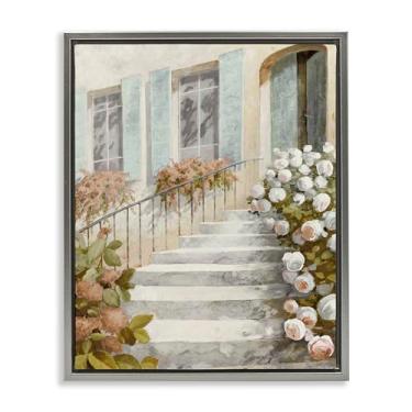 Imagem de Stupell Industries Design de arte de parede em tela flutuante emoldurada cinza com escadas de entrada floral por LORENZO COLLECTIVE, 53 x 43 cm
