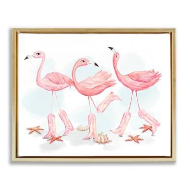 Imagem de Stupell Industries Arte de parede Happy Pink Cowgirl Flamingos com moldura dourada flutuante por Ziwei Li, 43 x 53 cm