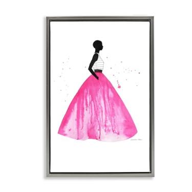 Imagem de Stupell Industries Saia de baile rosa cinza emoldurada com design de arte de parede em tela flutuante por Simone Elum, 78 x 53 cm