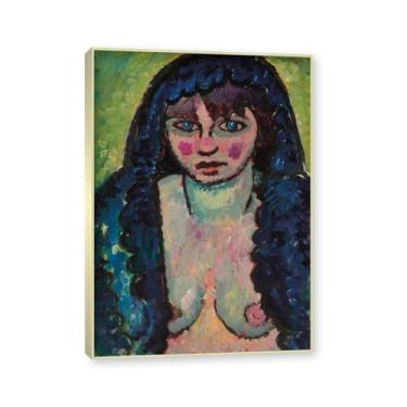 Imagem de NHLDZYH Moldura de champanhe. Impressões de arte Alexej von Jawlensky - Pintura de retrato - (Retrato de uma mulher 13) - Pôster de decoração de parede vintage. 50 x 70 cm - 19,6 x 27,5 pol