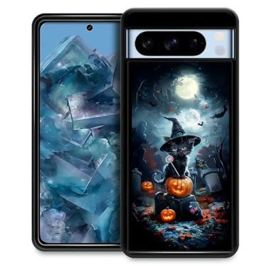 Imagem de XUANWENPA Capa para Google Pixel 7A, o design da capa preta é brilhante, antiqueda e à prova de poeira, gato preto mágico da noite de Halloween.