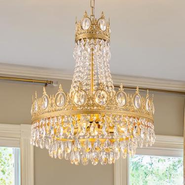 Imagem de TOCHIC Lustre dourado Império Francês Lustres de Cristal 6 Luzes Moderno Luxo Luminária de Teto para Sala de Estar de Jantar, Quarto, Ilha de Cozinha, Banheiro, Foyer, 48 cm L x 58 cm A