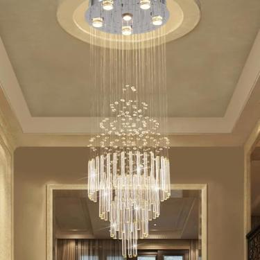 Imagem de Lustre de teto alto de montagem embutida de 6 luzes, lustres modernos de cristal de gota de chuva lustre de entrada de luz pendente de teto LED 15,7 x 47,2 de CRYSTOP