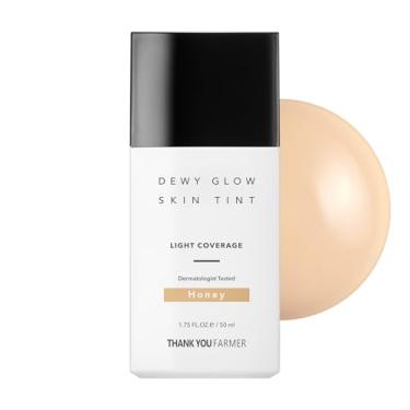 Imagem de THANK YOU FARMER Dewy Glow Skin Tint, hidratante matizado de longa duração, cobertura leve, vitamina B3, niacinamida, adenosina, maquiagem coreana testada por dermatologistas, mel, 52 ml