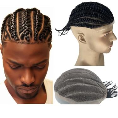 Imagem de NLW Peruca de cabelo humano trança afro para homens Afro Curl HD Swiss Lace Peças de cabelo para homens Sistema de substituição de cabelo humano 25 x 20 cm unidades de prótese de cabelo de renda