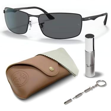 Imagem de Ray-Ban RB3498 Óculos de sol retangulares polarizados com kit de óculos – protetores de nariz ajustáveis – Óculos de sol retrô formais e casuais ideais, Preto (006/81 | 61 mm) polarizado, 61 mm