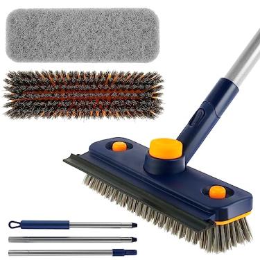 Imagem de ZJRDYYK Escova de limpeza de chão com cabo longo, escova de piso de rotação 3 em 1 de 360° com rodo e escova de esponja para limpar chuveiro, banheiro, pátio, garagem, cozinha, piso, parede e deck