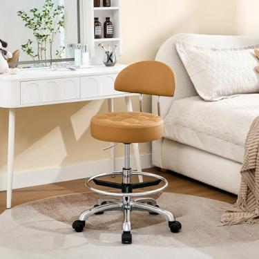 Imagem de FIRAVOE Cadeira de rodinhas (altura ajustável 50,8-68,5 cm) (banqueta com rodas silenciosas e descanso de pés) multifuncional para salão de beleza e spa (marrom camarela)