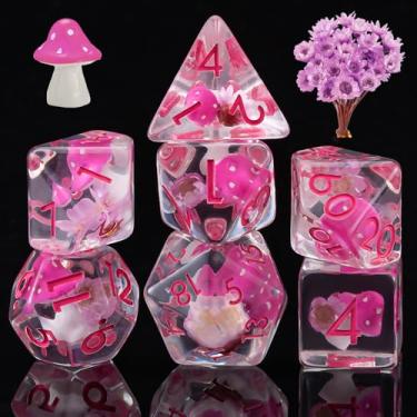 Imagem de Polyhedral D&D Dice Mushroom Dice,Resin Mushroom&Flower DND Dice Set for Dungeons and Dragons MTG RPG Board Games