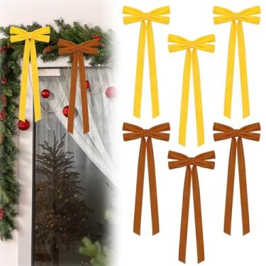 Imagem de Medoore 6 peças grande laço de Natal de veludo 61 x 25 cm laços de guirlanda de escada de Natal rústico artesanato laço de fita de presente vintage laços de topo de árvore de Natal para decorações