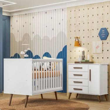 Imagem de Conjunto de Quarto Infantil Encanto Retrô Cômoda com Berço Mini Cama R