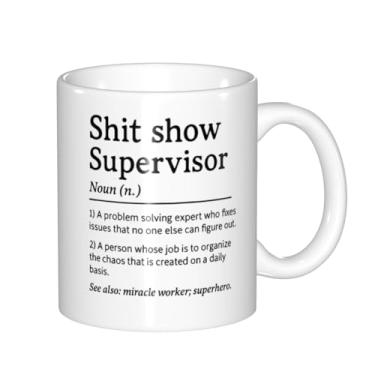 Imagem de Caneca de café Funny Shit Show Supervisor para Boss Team Manger Director Thank You Caneca para Boss Team Manger Director Presente de Escritório para Homens e Mulheres Natal 325 ml Branco