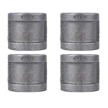 Imagem de PIPE DECOR Encaixe de acoplamento de 2,5 cm, pacote com 4, ferro maleável, serve para tubos e bicos de encanamento de aço preto de 2,54 cm de diâmetro, construir móveis e prateleiras industriais de